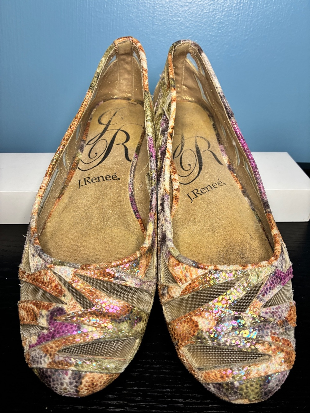 J.Renee Women's Multicolor Sequin & Velvet Flats - Gold, Purple, Orange